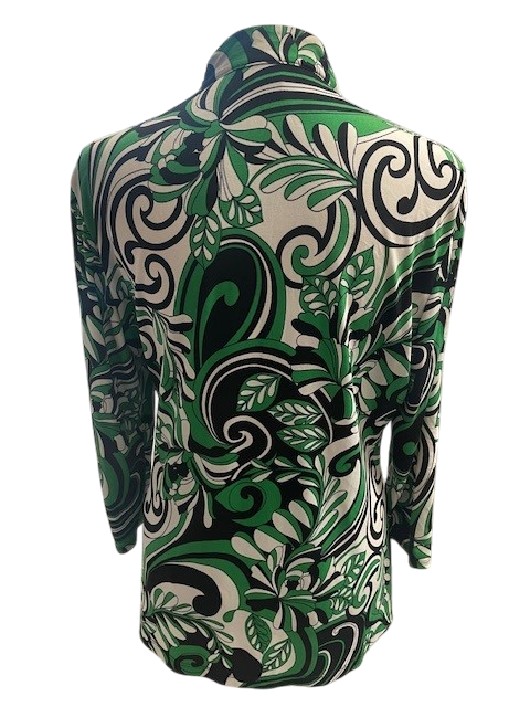Size L – Cato Green Printed Top | Faux Belted