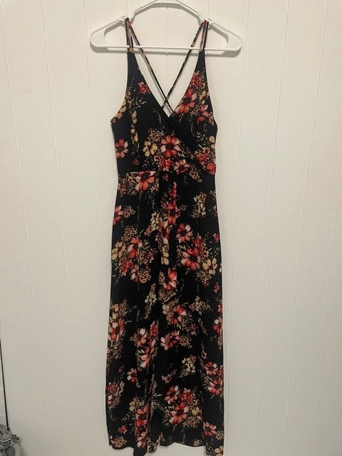 Small Mi Ami Black Floral High Low Maxi Dress Wrap Style Boho