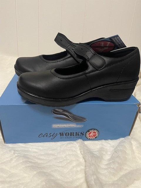 Multiple Sizes - Easy Works Black - Slip Resistant - Letssee MaryJane - NEW IN BOX