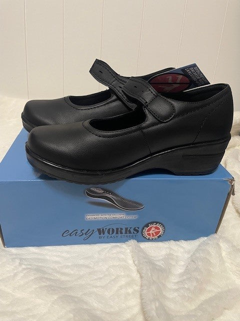 Multiple Sizes - Easy Works Black - Slip Resistant - Letssee MaryJane - NEW IN BOX