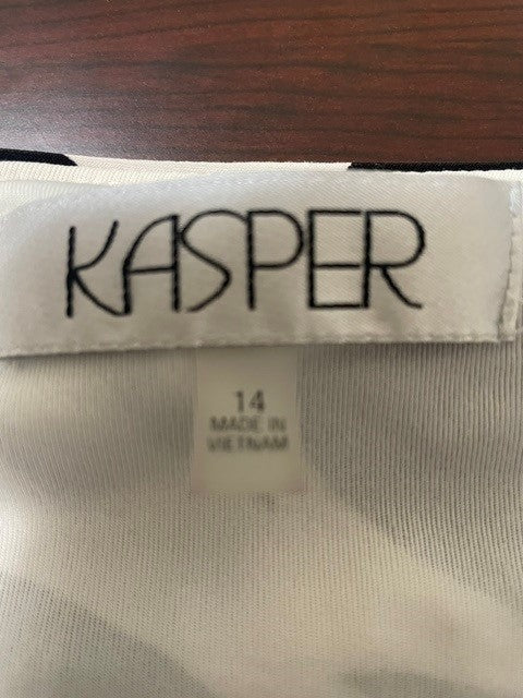 Size 14 - Kasper Black & White Faux Wrap Sheath Dress Stretch
