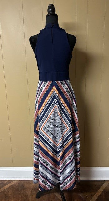 Size S – Blue Halter Maxi Dress | Printed Skirt