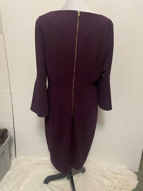 Size 14 Calvin Klein Plum Bell Sleeve Sheath Dress