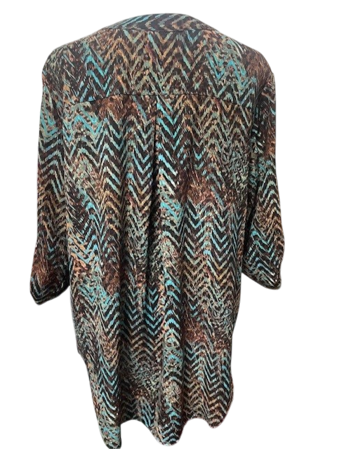Size 14-16W Cato brown and turquoise top