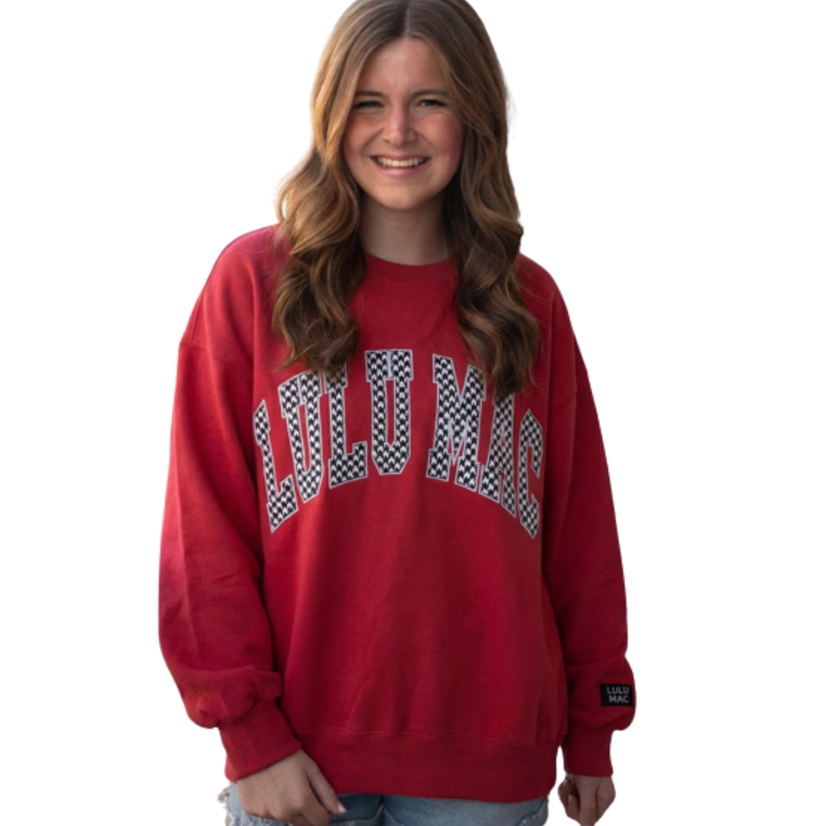 Size Large - Crimson Houndstooth-Stitch Sweatshirt