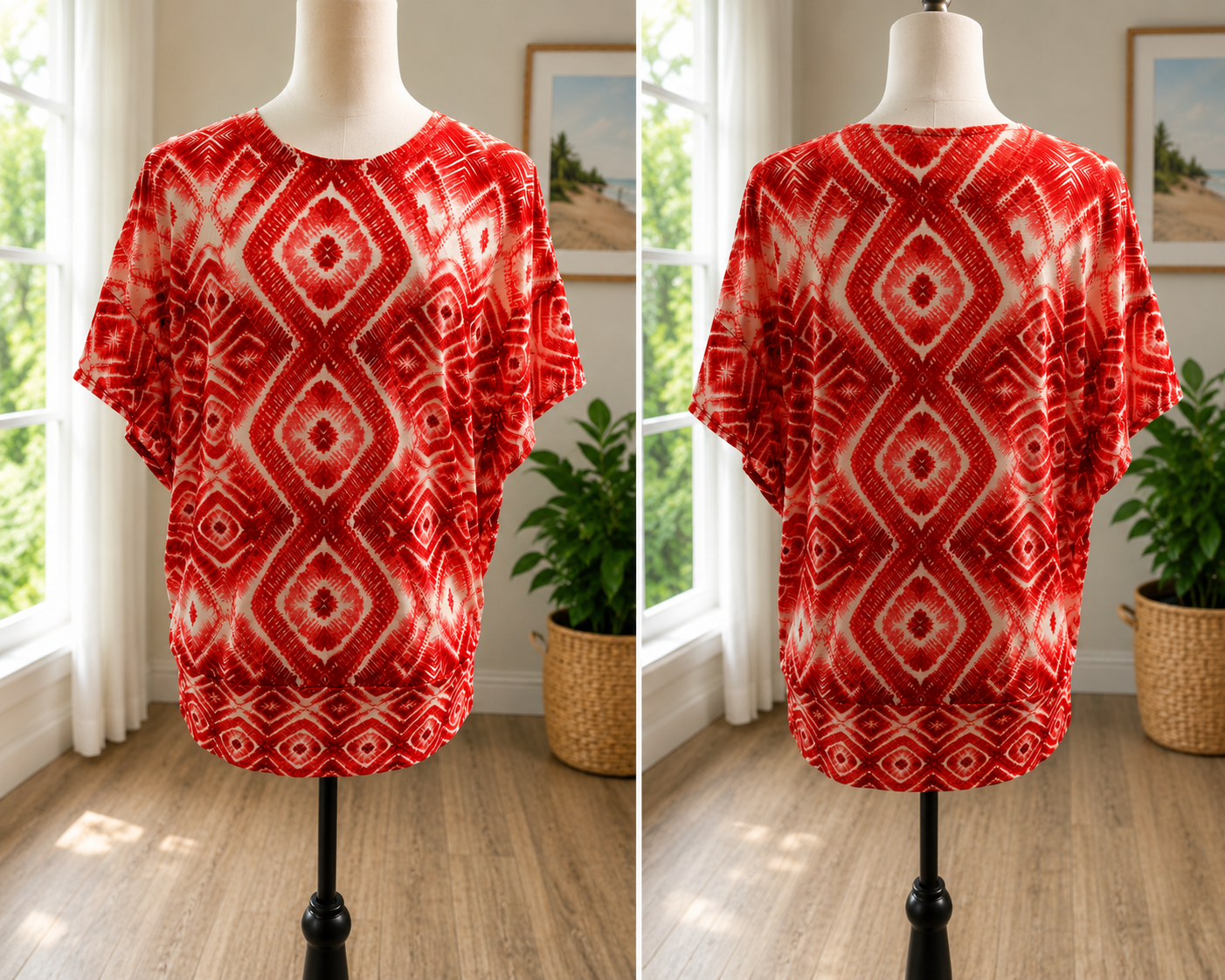 Size 2 – Chico's Red & White Geometric Print Top