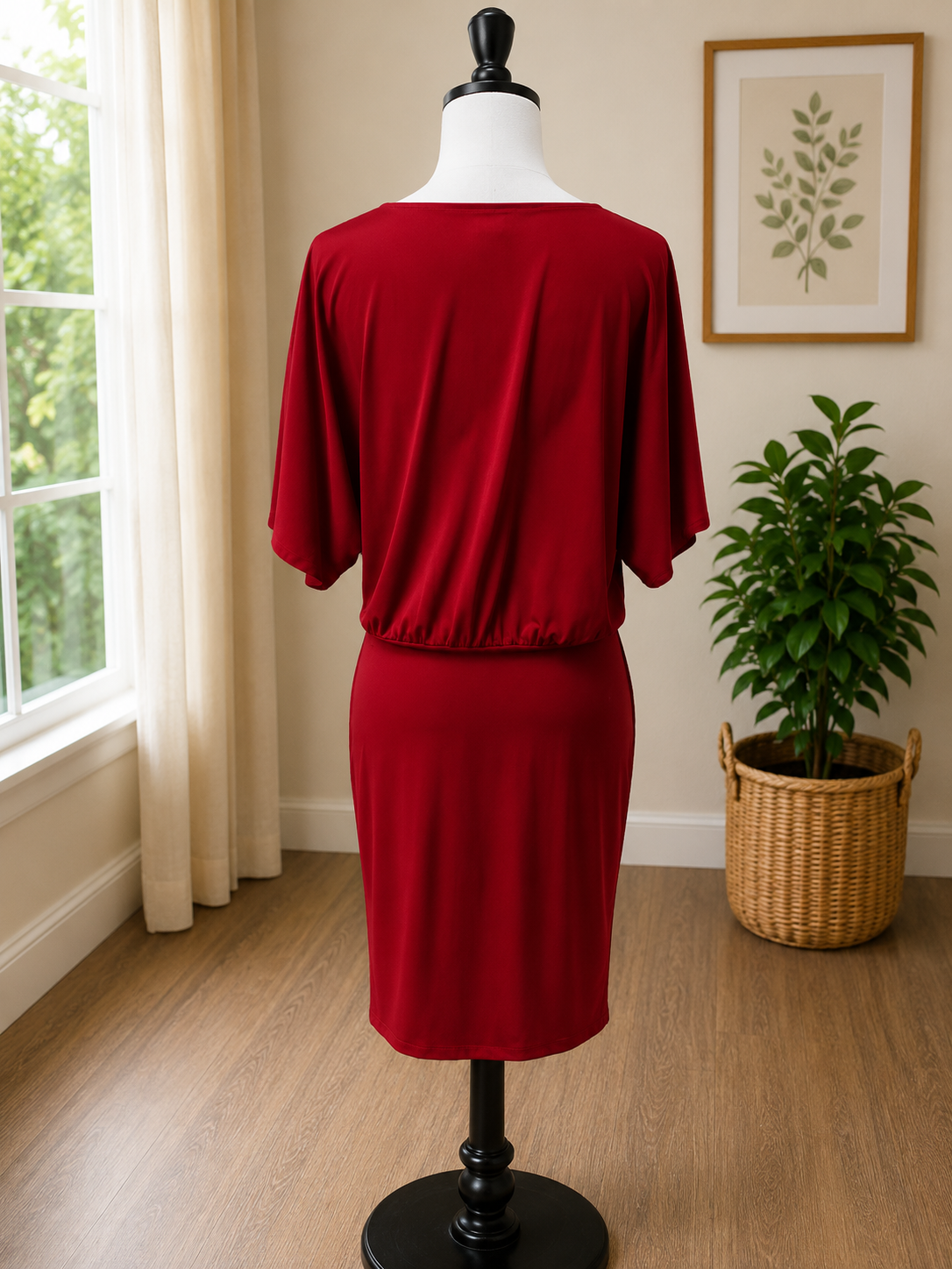 Size M – Moda International Red Cold Shoulder Blouson Dress