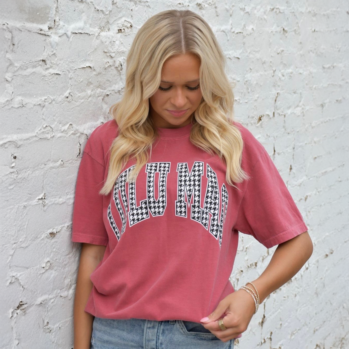 Size X-Large - Houndstooth Adult Crimson Comfort Colors Tee