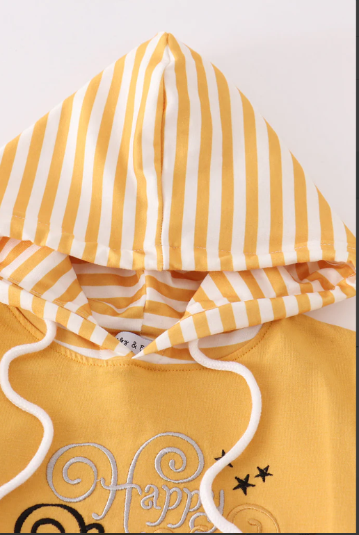 Size 5 - Mustard happy new year embroidery boy hoodie set