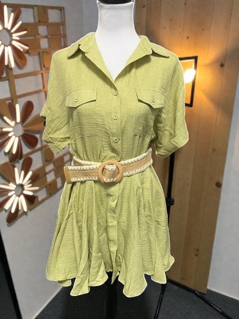 Anniewear Pistachio color belted dress
