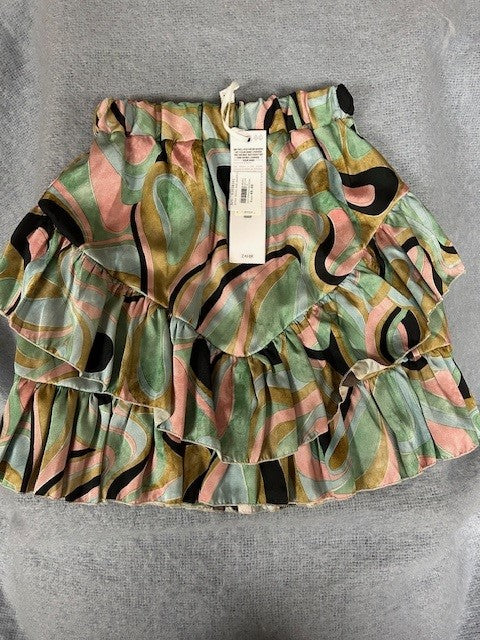 Size S – ZAHJR Green & Pink Ruffle Skirt | NWT