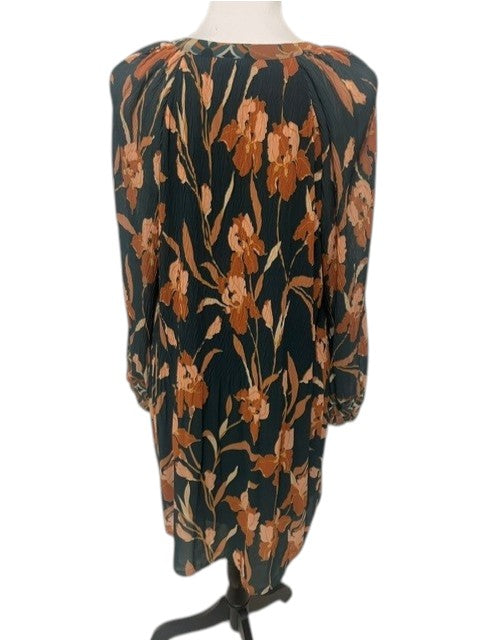Size Small DR2 Black Floral Shift Dress Long Sleeve Textured Rust Boho