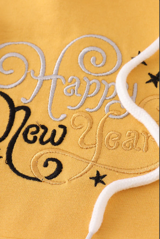Size 5 - Mustard happy new year embroidery boy hoodie set
