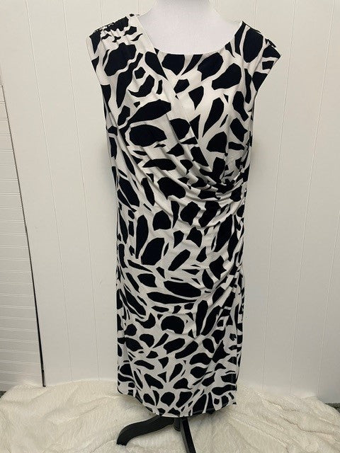 Size 14  - Kasper Black & White Faux Wrap Sheath Dress Stretch