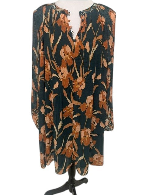Size Small DR2 Black Floral Shift Dress Long Sleeve Textured Rust Boho
