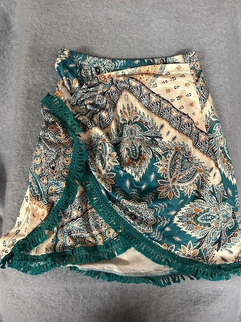 Size 4 – Full Wrap Skirt | Boho Print Fringe Trim
