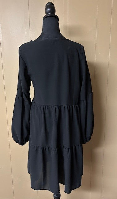 Size S – Black Tiered Dress | Balloon Sleeve