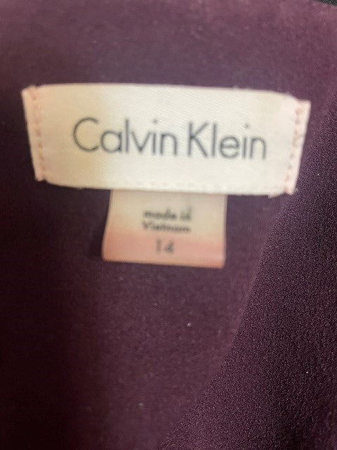 Size 14 Calvin Klein Plum Bell Sleeve Sheath Dress