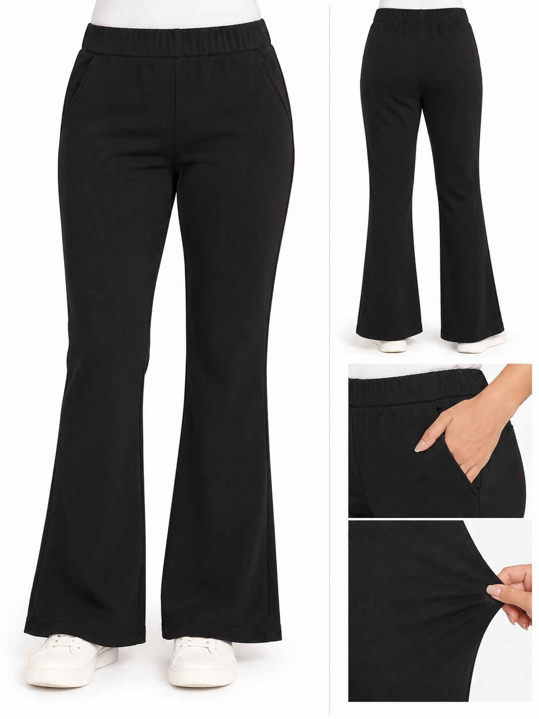 Size MT IMAN Black Stretch Pull On Pants Bootcut Flare Comfortable