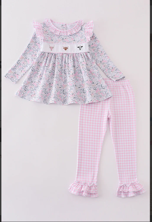 Size 2 - Floral Print Cow Embroidery Set