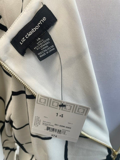 Size 14 – Liz Claiborne Black & White Midi Dress | NWT