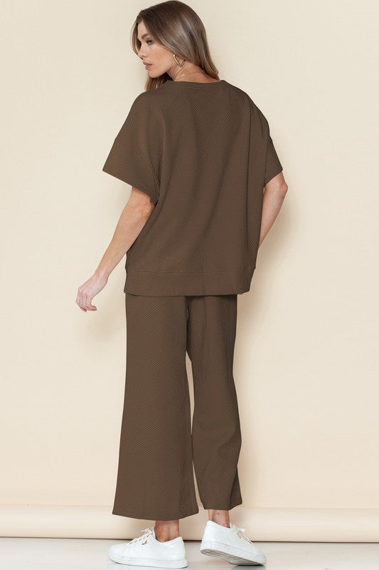 Textured Loose T Shirt and Drawstring Pants Set