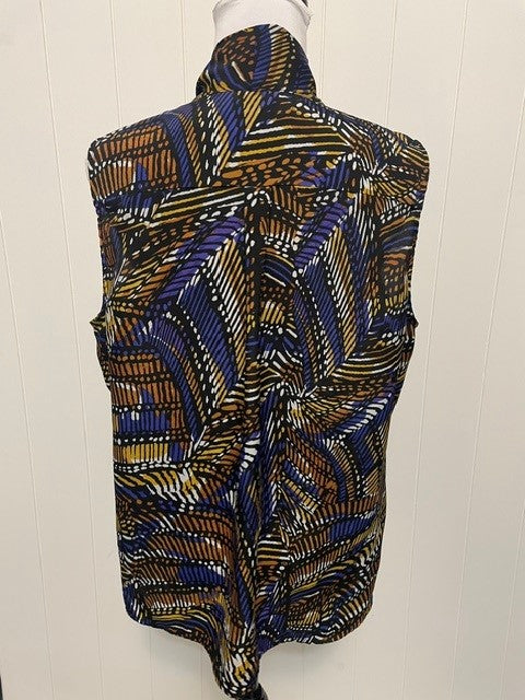 Size L - Kasper Abstract Print Sleeveless Tie Neck Blouse