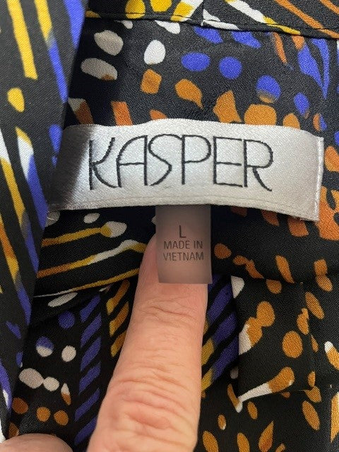 Size L - Kasper Abstract Print Sleeveless Tie Neck Blouse