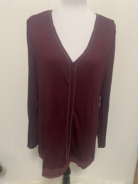 Size Large White House Black Market Burgundy V-Neck Tunic Top