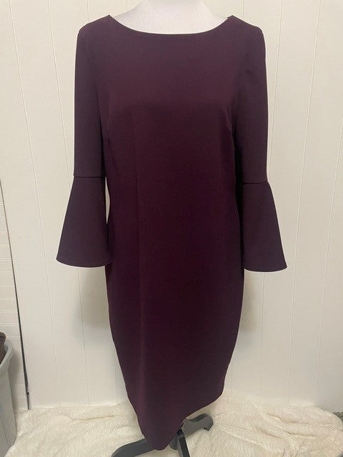 Size 14 Calvin Klein Plum Bell Sleeve Sheath Dress