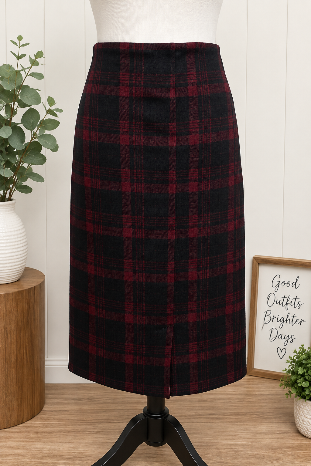 Size 14 Liverpool Los Angeles Red & Black Plaid Pencil Skirt
