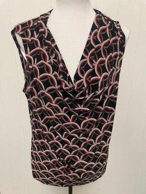 Size Large Kasper Sleeveless Cowl Neck Geometric Print Top