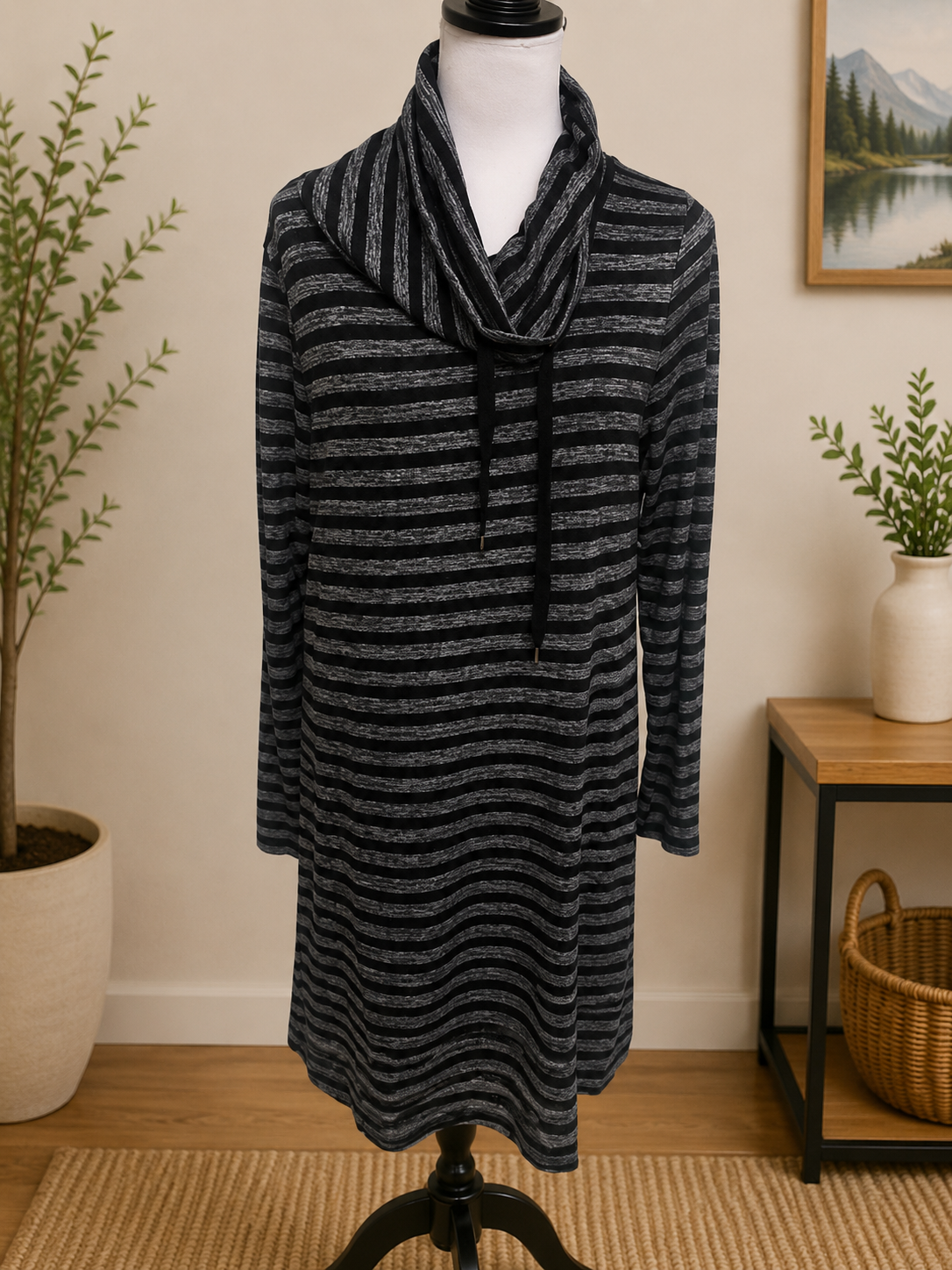 Size Large Market & Spruce Striped Cowl Neck Knit Dress