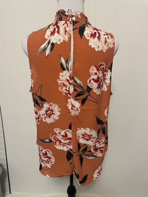 Size Large Daniel Rainn Rust Floral Sleeveless Blouse
