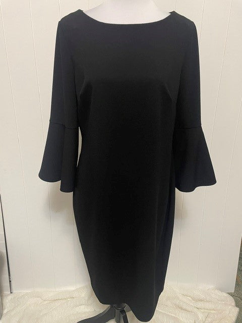 Size 14 Calvin Klein Black Bell Sleeve Sheath Dress