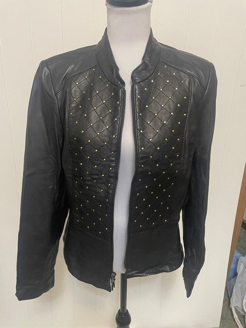 Size Large White House Black Market Black Leather Studded Jacket