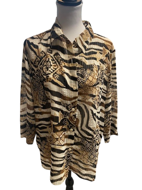 Size 14 – Alfred Dunner Sheer Printed Button Front Top