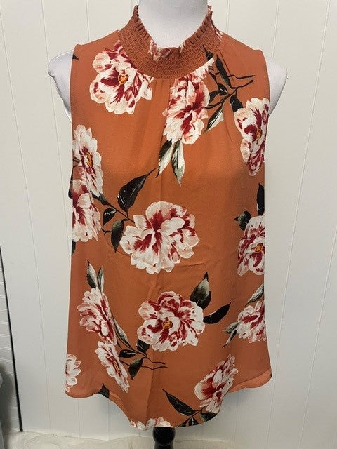 Size Large Daniel Rainn Rust Floral Sleeveless Blouse