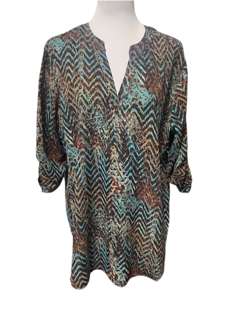 Size 14-16W Cato brown and turquoise top