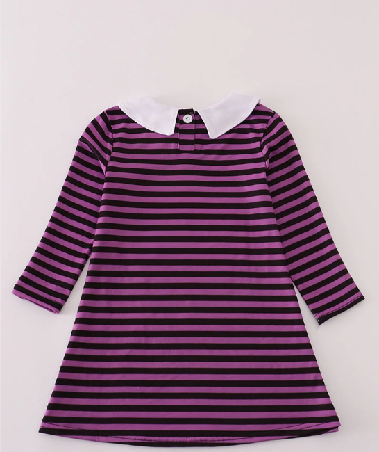 Size 4 - Purple Halloween cat stripe dress 2pc set