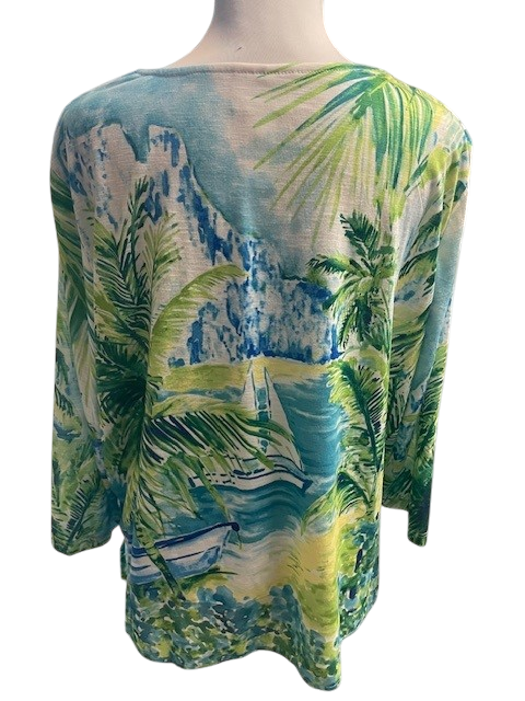Size L – Alfred Dunner Tropical Print Top | Lace Trim