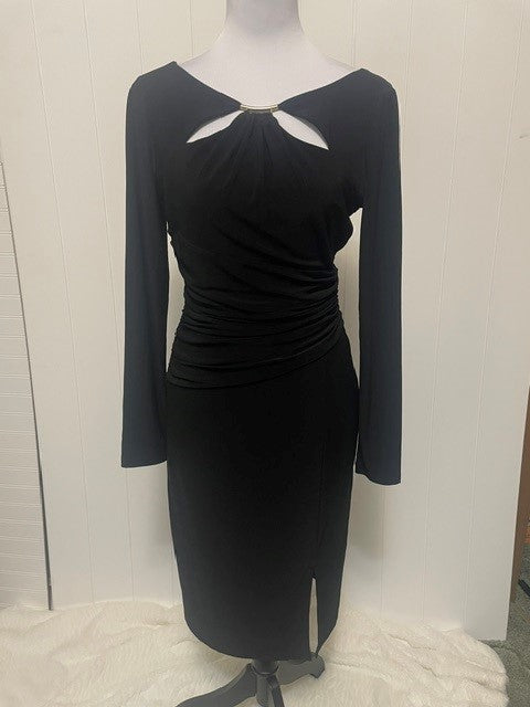 Size 4 White House Black Market Black Ruched Long Sleeve Sheath Dress