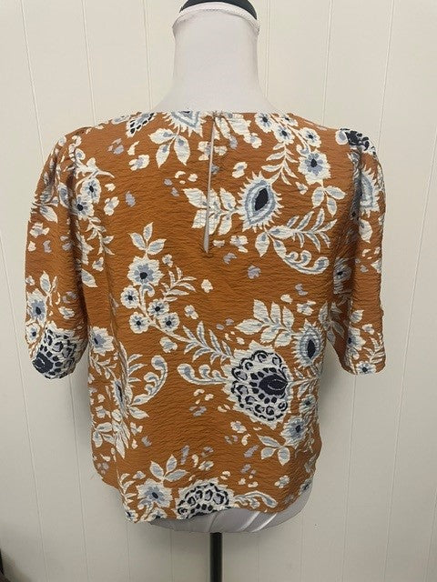 Size Medium LOFT Rust Floral Paisley Short Sleeve Blouse