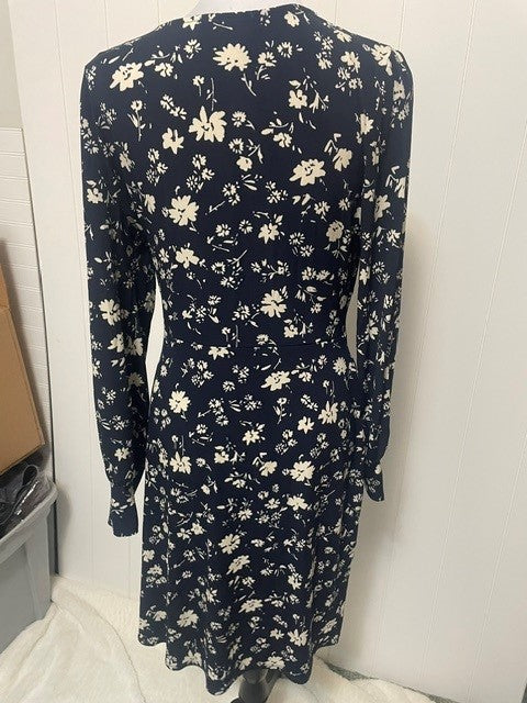 Size Large Kaileigh Navy Floral Faux Wrap Dress