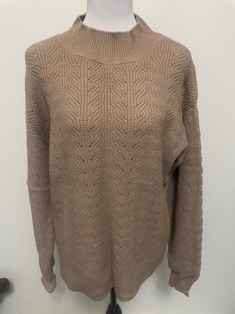 Size Large Evolution Taupe Cable Knit Mock Neck Sweater