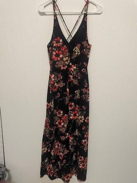 Small Mi Ami Black Floral High Low Maxi Dress Wrap Style Boho