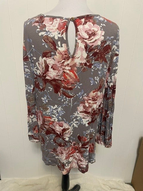 Size Large Daniel Rainn Gray Floral Long Sleeve Blouse