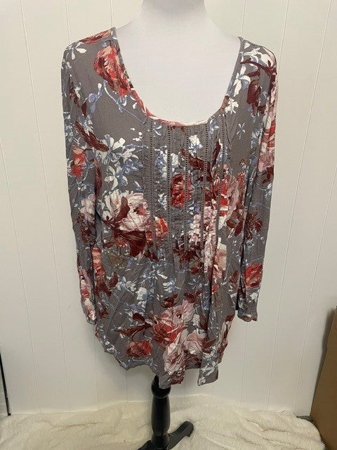 Size Large Daniel Rainn Gray Floral Long Sleeve Blouse