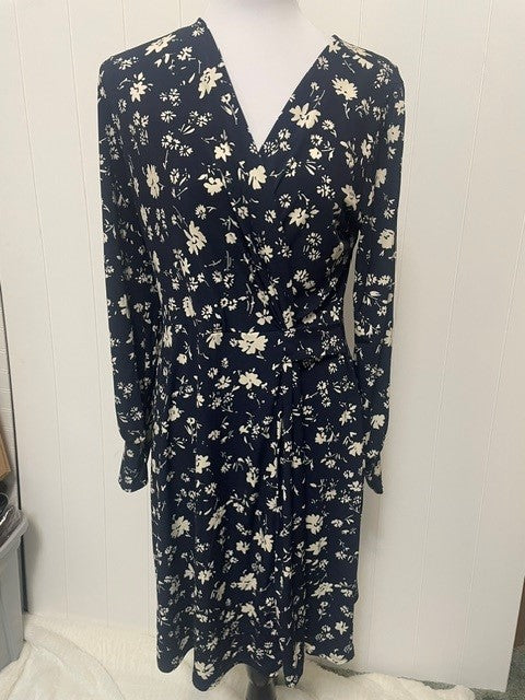 Size Large Kaileigh Navy Floral Faux Wrap Dress
