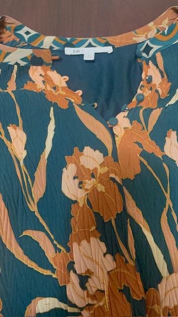 Size Small DR2 Black Floral Shift Dress Long Sleeve Textured Rust Boho